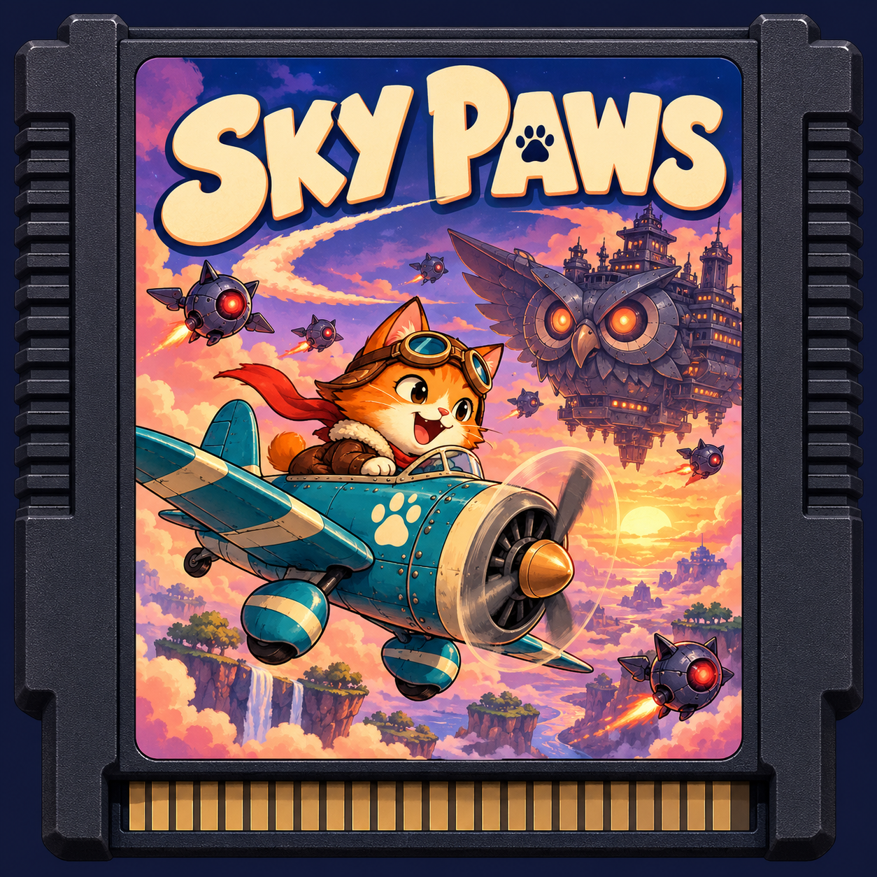 SKY PAWS illustrated game cartridge